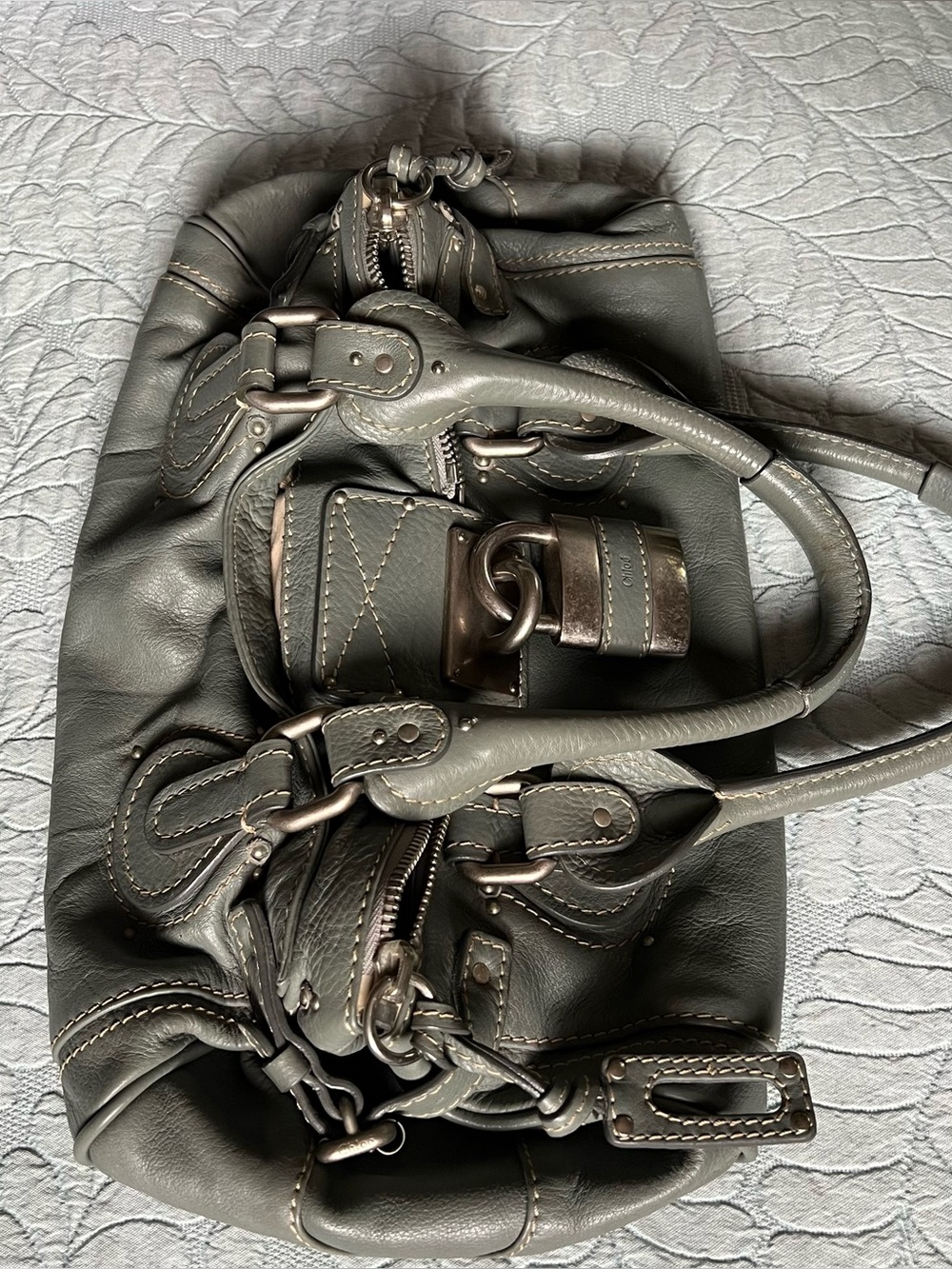 CHLOE Paddington Medium Handbag Sage Grey Leather Designer Bag Y2K No Key - Picture 2 of 13
